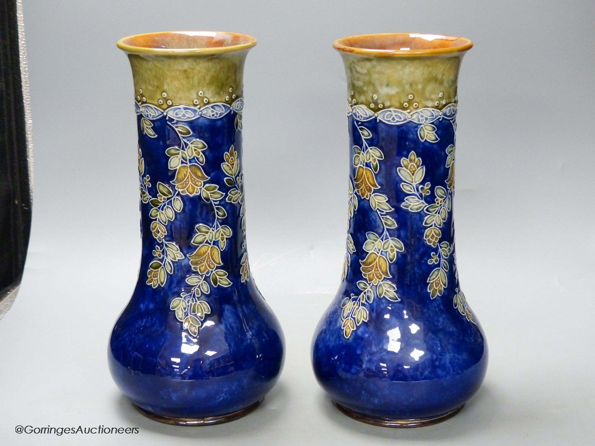 A large pair of Royal Doulton stoneware vases, height 33cm